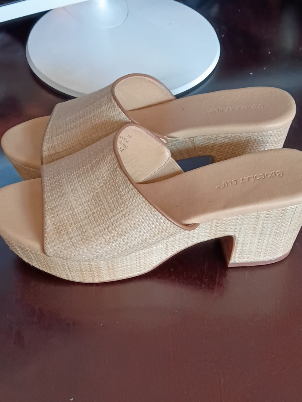 Neutral Straw Platform Slide Sandals -
